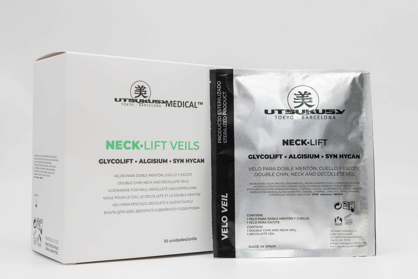 Utsukusy Necklift (smakro, kaklo, dekoltė) lakštinė kaukė, 1 vnt.